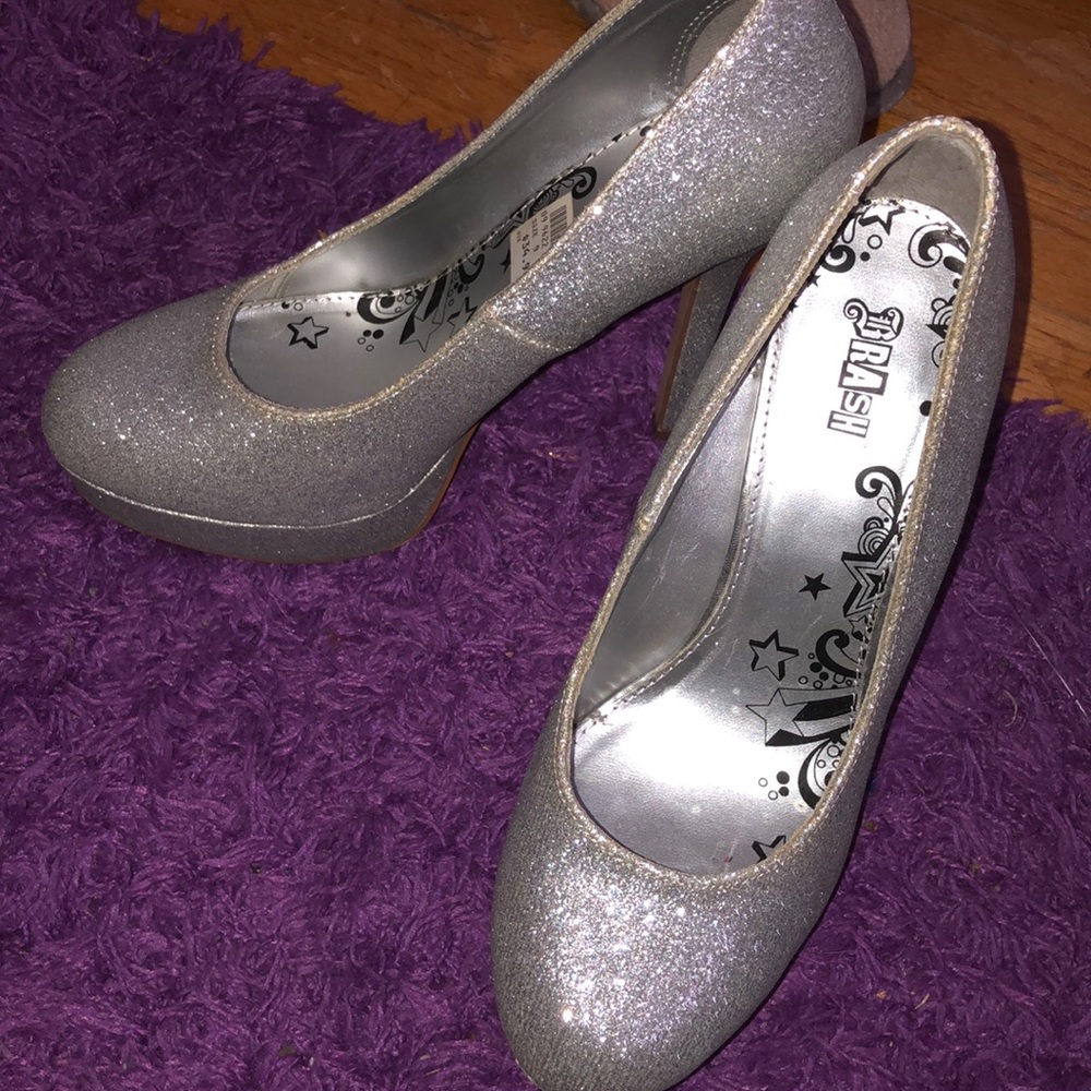 silver glitter heels